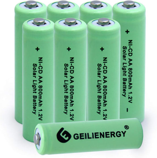 GEILIENERGY NICD AA 800mAh Rechargeable Battery for Solar Light, Garden Lights, Pack of 8