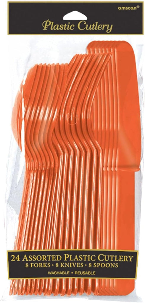 Orange Peel Assorted Plastic Cutlery Set, 24 Count, Durable & Eco-Friendly Party Supplies for Celebrations