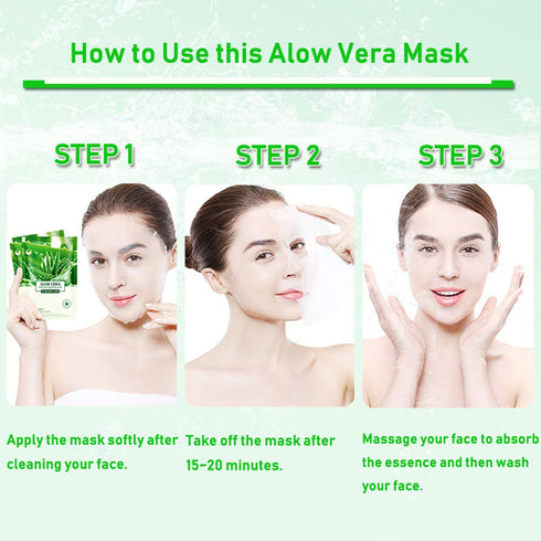 Aloe Facial Skincare Sheet - Hydrating & Moisturizing for Dry, Oily, Sensitive, and Tired Skin - 25ml / 0.8oz, Pack of