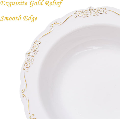 N9R 30 Pack Disposable Soup Bowls with Gold Relief, 12 Oz Fancy Plastic Soup Bowls for Holidays, Parties, Weddings, Catering and Everyday Use by N9R
