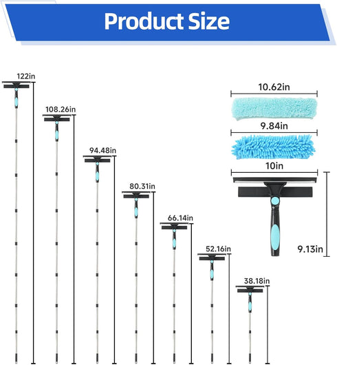 ScroRich 122'' 2-in-1 Window Washing Kit with Extension Pole, Window Cleaning Kit with Scrubber and Rotating Head