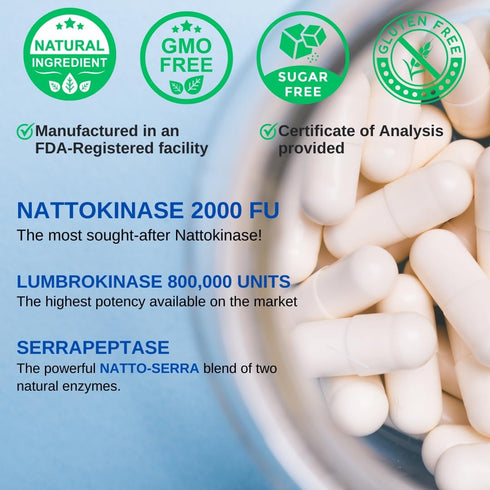 Lumbrokinase, Nattokinase 2000FU & Serrapeptase - USA Made Circulation Supplements with Rutin, Beetroot, Lumbrokinase