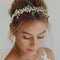 JEAIRTS Green Rhinestone Headband, Gold Leaf Wedding Headpiece, Bridal Crystal Hair Accessories for Women
