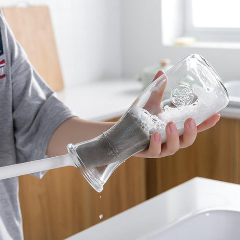 Grey Long Handle Cleaning Sponge Brush - Decontamination Cup Brush, Multifunctional Household Cleaning Brush