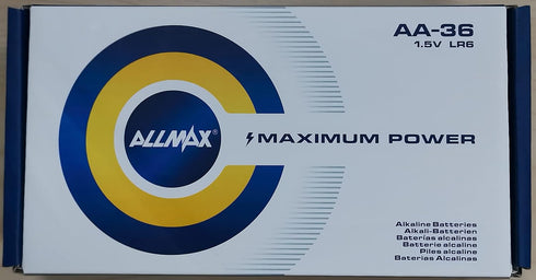 Allmax 36 Count AA Maximum Power Alkaline Batteries – Ultra Long-Lasting, 10-Year Shelf Life