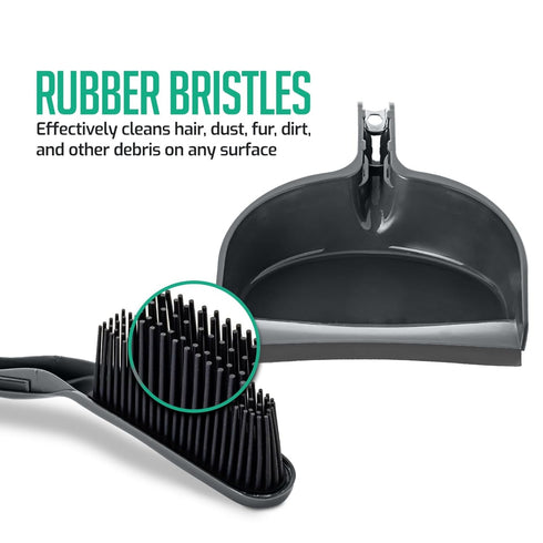 OVENTE Rubber Broom for Pet Hair Removal with Squeegee, Portable Lint Remover & Fur Brush Set, Grey