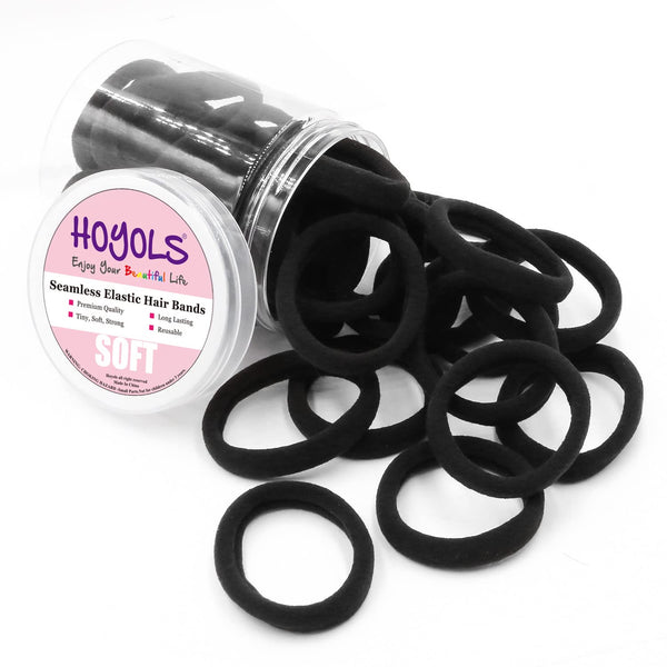 HOYOLS Cotton Hair Ties, 1.6 Inch Soft & Stretch Large Hair Bands, Nylon Fabric Ponytail Holder, 50 Pcs (Black)