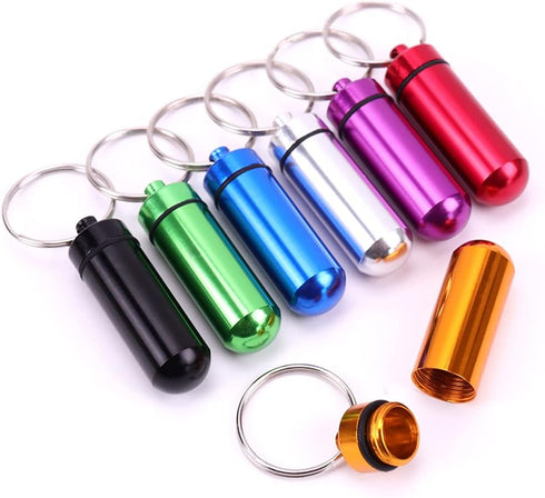 AKOAK 2 Pcs Colorful Round Aluminum Alloy Pill Bottle, Waterproof Outdoor Travel Portable Key Chain, Purple