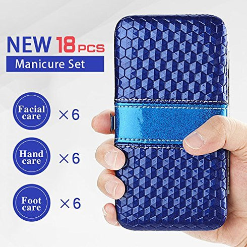 Teamkio 18pcs Stainless Steel Manicure Set, Travel Hygiene Kit, Professional Pedicure Nail Clippers, Leather Case