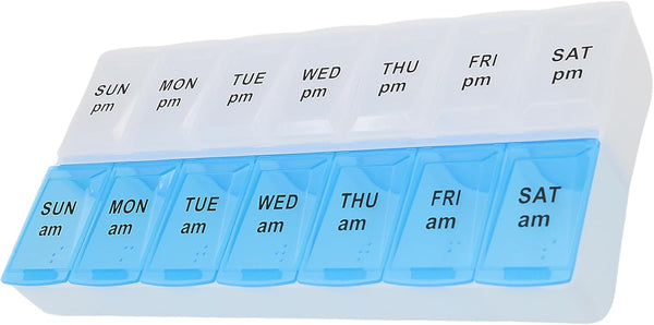7 Day Weekly Pill Organizer, ShysTech Large Pill Case for Pills/Vitamins (Blue/White)