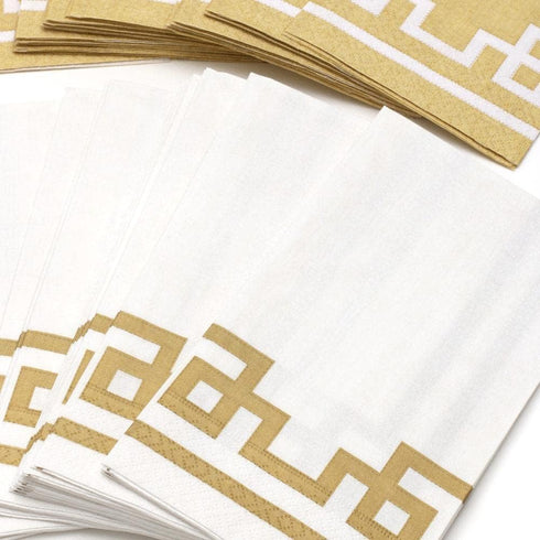 Packs 15 Caspari Rive Gauche Paper Guest Towel Napkins in Gold & White - Two