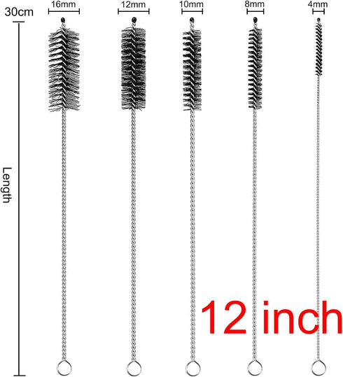 THINTON 12 inch, 10 (4+8+10+12+16mm) Straw Cleaner Brush Extra Long PCS Straw Cleaner Brush Bristles Diameter