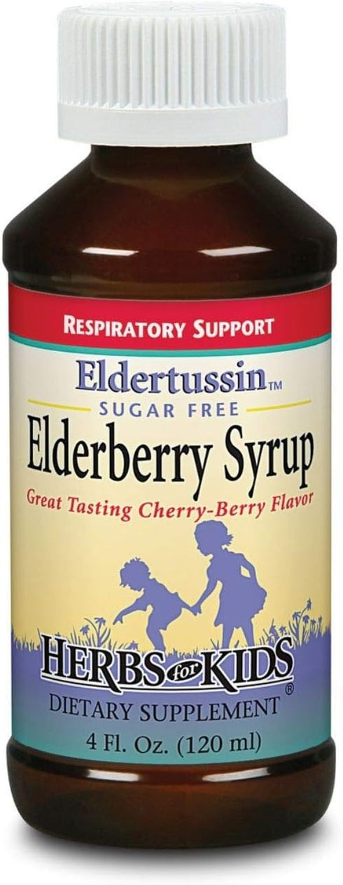 Herbs for Kids Eldertussin Elderberry Syrup, Cherry Berry, 4oz Plastic Bottle