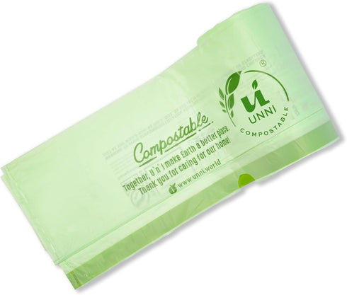 UNNI Compostable 13 Gallon Tall Kitchen Drawstring Trash Bags, 30 Count, Heavy Duty, Food Waste Bags, Certified