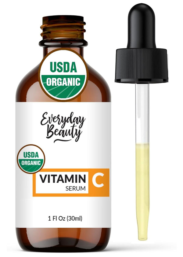 Organic Vitamin C Serum for Face - USDA Certified Anti Aging Facial Serum for Fine Lines & Wrinkles - 1 Fl Oz Glass