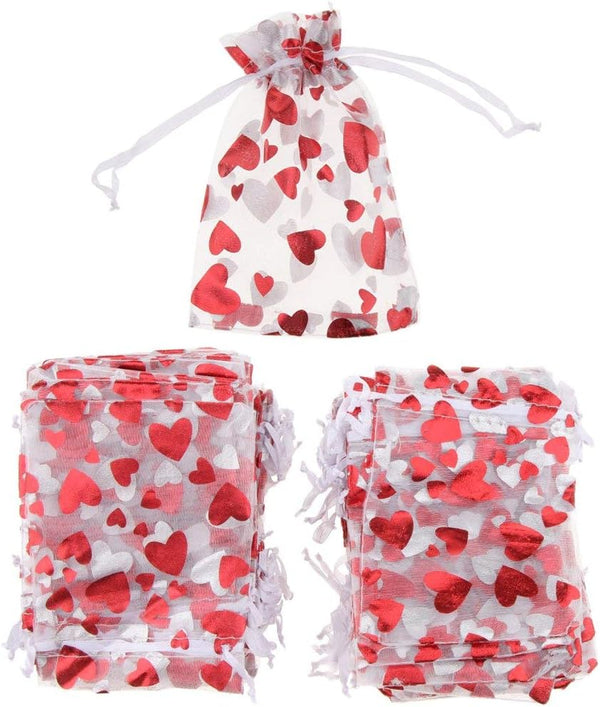 100pcs Love Heart Gift Bags, Drawstring Candy Bags for Jewelry Packaging, Wedding Gift Pouch for Parties