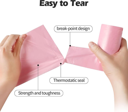 Portable Trash Bags, 2-4 Gallon, 120 Counts, Strong Thicken Small Garbage Bags, Pink