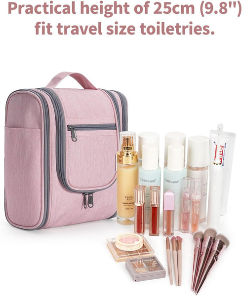 Narwey Small Hanging Toiletry Bag - Women Travel Makeup Organizer for Toiletries and Cosmetics (Medium, Pink)
