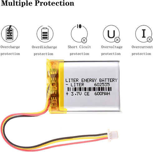3.7V Lipo Battery 600mAh Rechargeable Lithium Polymer with SH 1.0-3P Connector (602535)