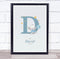 The Card Zoo New Baby Birth Details Christening Nursery Blue Elephant Initial D Gift Print