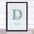 The Card Zoo New Baby Birth Details Christening Nursery Blue Elephant Initial D Gift Print