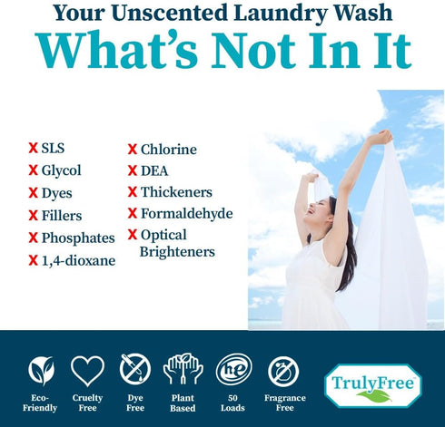 Laundry Wash Detergent for Sensitive Skin, Gentle & Safe for Baby Clothes, Plant-Based, Natural Ingredients, Unscented,