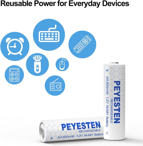 Ni-Mh 800mAh 1.2V AA Rechargeable Batteries, Double A for Solar Lights, Garden Lights, Pack of 12
