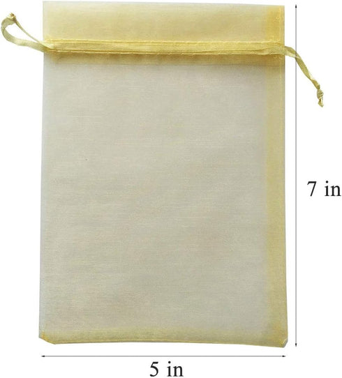50pcs Gold Organza Sheer Fabric Gifts Wrap Bags, Reusable Drawstring Pouch for Baby Shower Favor, Craft Business