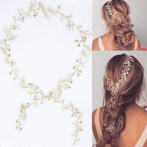 Yean Wedding Hair Vine - Long Bridal Headband Hair Accessories for Bride and Bridesmaid (Gold)