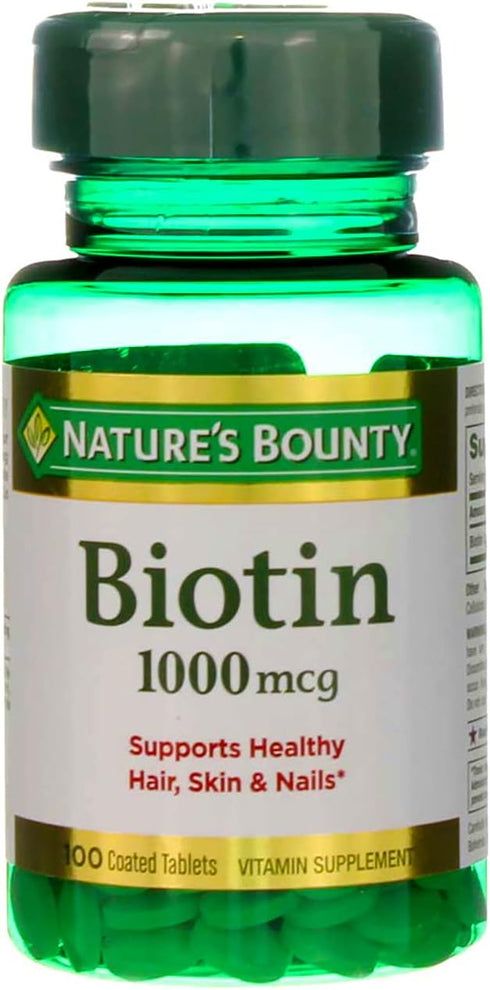 Nature's Bounty Biotin 1000 mcg Vitamin Supplement Tablets, 100 ea (Pack of 2)