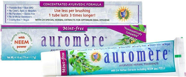 Auromere Ayurvedic Herbal Toothpaste, Mint Free - Vegan, Natural, Non GMO, Fluoride Free, Gluten Free, with Neem &