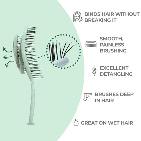 Ninabella Detangling Hair Brush for Women & Men - Unique Spiral Hairbrush for Straight, Curly & Wet Hair - Green