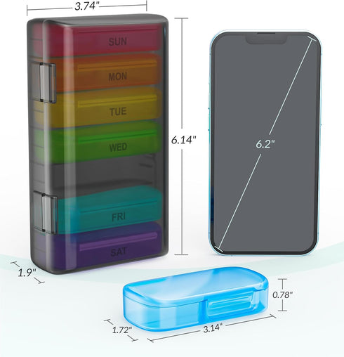 ZIKEE 7 Packs Extra Large Pill Organizer, Portable 7 Day Pill Box for Medication, Vitamin, Fish Oil, Black