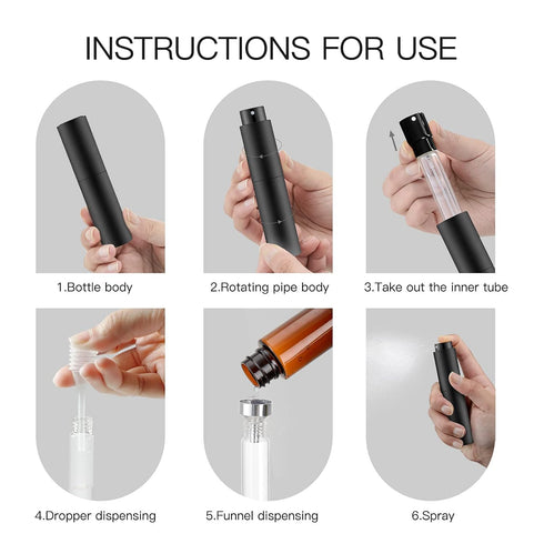 Tekson 10ml Travel Perfume Atomizer Refillable, Mini Cologne Spray Bottle, Small Coffee Spray Bottle (Black)