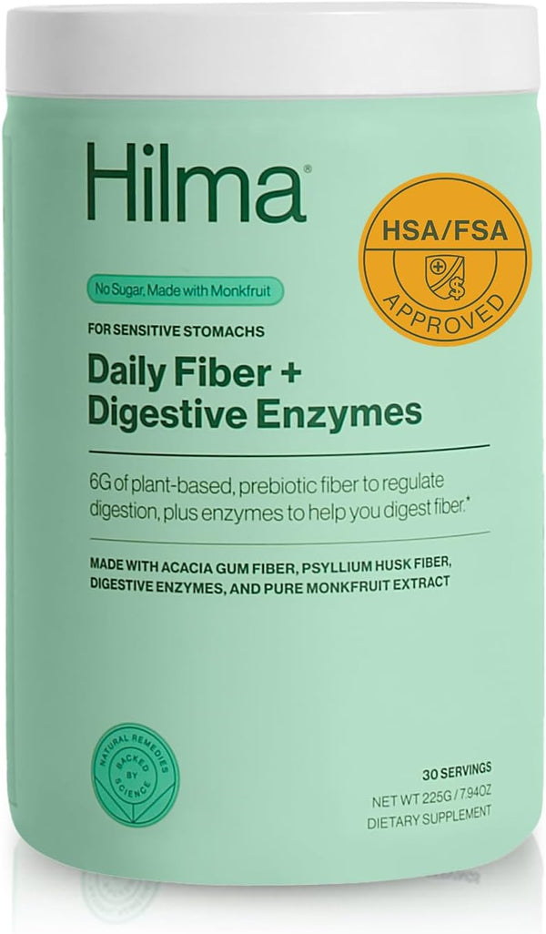 Hilma Daily Fiber + Digestive Enzymes – Fiber Supplement Powder with Prebiotics & Enzymes, 30 Servings