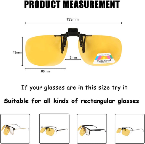 FONHCOO Clip-on Night Driving Sunglasses (2 Pack), Night Vision Glasses Lens Over Prescription Glasses for Men and Women