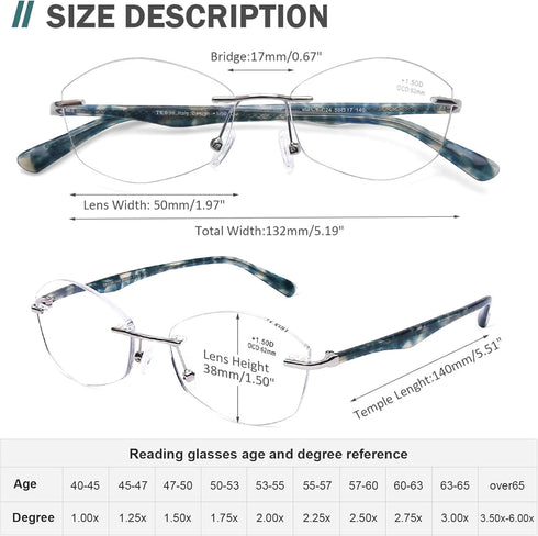 AQWANO Rimless Computer Reading Glasses Blue Light Blocking UV400 Protect Clear Lens Ladies Frame 2.5