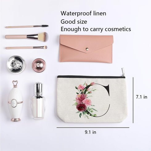 Birthday Gifts for Women Mom, A-Z Personalized Makeup Bag, Monogrammed Bridesmaid Gifts for Women Friends Teachers, Travel Toiletry Makeup Organizer Zipper Pouch (C)