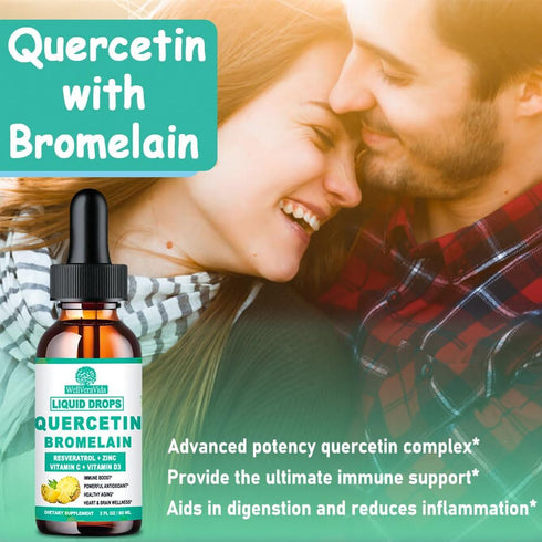 Quercetin with Bromelain Liquid Drops - 1000mg Quercetin & 500mg Bromelain, 7-in-1 Immune Complex for Respiratory Health