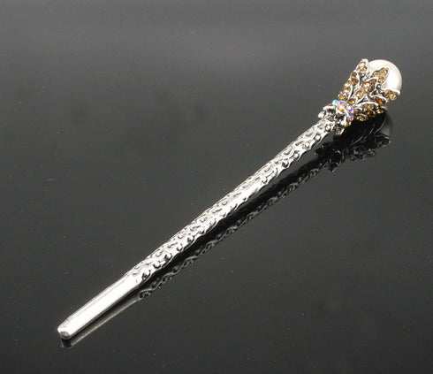 yueton Pack of 2 Vintage Rhinestone Pearl Hair Stick, Vintage Hair Chopsticks Hairpin Chignon Pin (Coffee)