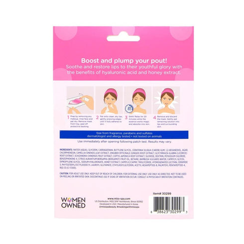 MISS SPA Lip Mask, Hydrate Boost Hydrogel Pink Mask, Soothes & Restores Lips, Moisturizing Anti-Aging Skin Care, 4 Pack