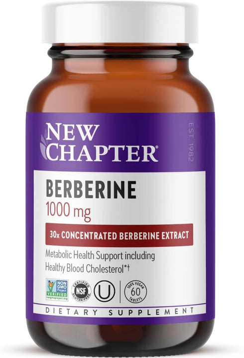 New Chapter Berberine Supplement, 1000 mg, 30x Concentrated Extract for Metabolic and Heart Health, 60 Count