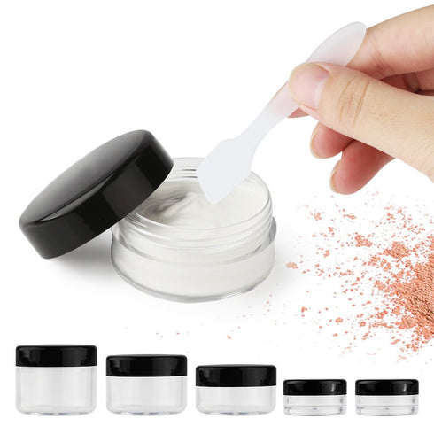 Accmor 10 Pieces Makeup Travel Containers with Lids, 3/5/10/15/20 Gram Size Cosmetic Jars, 5 Mini Spatulas, White