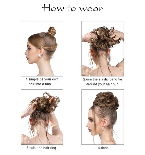 SARLA 2PCS Messy Hair Bun Hair Pieces, Wavy Curly Synthetic Updo Fake Scrunchies Ponytail Extension, Dirty Blonde