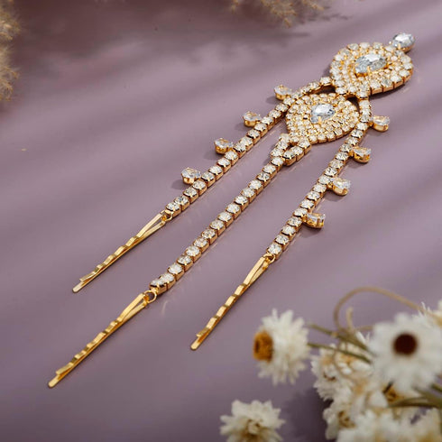 Xerling Bridal Forehead Headpiece | Zircon Crystal Dangling Tassel Hair Chain Clip-on Accessories for Women