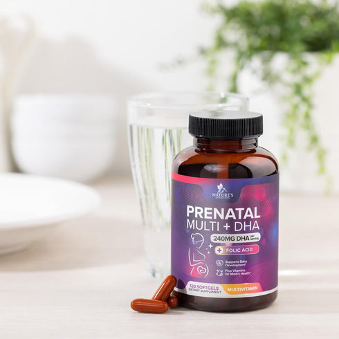 Women's Prenatal Multivitamin with Folic Acid + DHA, 120 Softgels - Prenatal Vitamin Supplement for Fetal Support