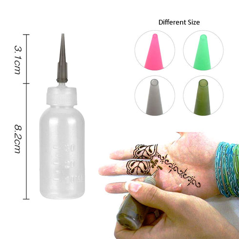 Xmasir Jagua Henna Applicator Bottles Kit for Tattoo Body Paint, Multi-Purpose Precision Set, 4 Pcs