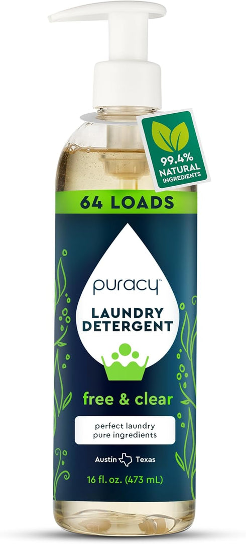 Puracy Liquid Enzyme Laundry Detergent, Free & Clear, 16 fl oz, 64 Loads