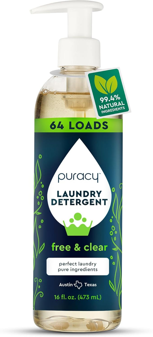 Puracy Liquid Enzyme Laundry Detergent, Free & Clear, 16 fl oz, 64 Loads