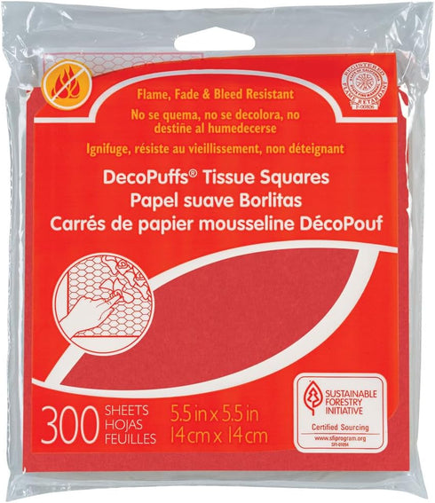 DecoPuffs Tissue Paper Squares | Scarlet | 5-1/2" x 5-1/2" | 300 Count